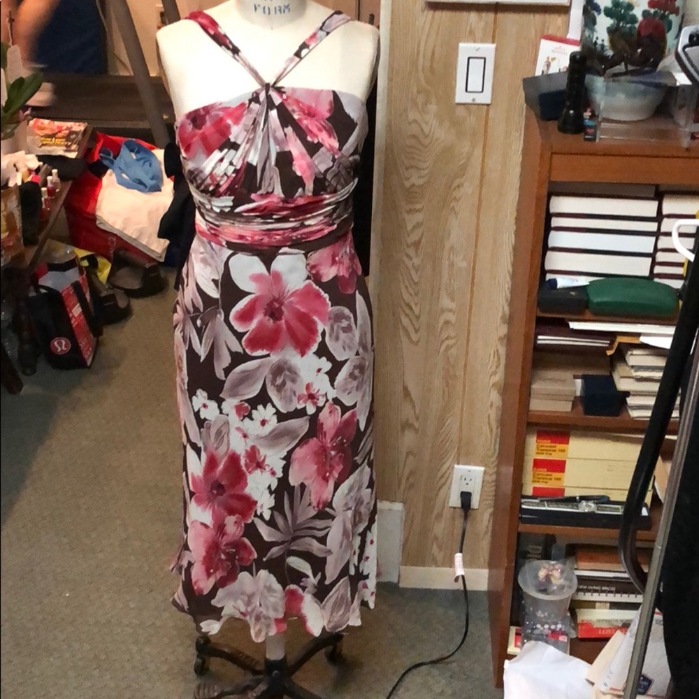 anne klein halter dress Anne Klein Floral-Print Halter Midi Dress Tropical Blue Multi